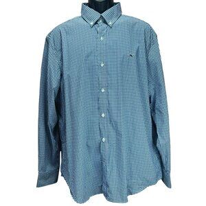 Vineyard Vines Mens Whale Navy Check Shirt Nylon Blend Performance Shirt XL